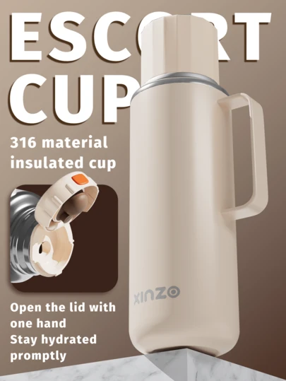 1 pieza Muy grande - 1000ml de acero inoxidable 316, adecuado para viajes, camping - 2.5 litros de súper aislamiento al vacío, con asa, adecuado para bebidas calientes y frías