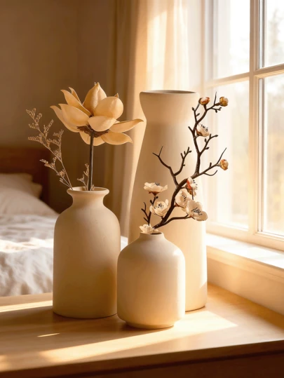 1件/3件套简约花瓶装饰桌面摆件，现代波西米亚风农舍家居装饰，芦苇草和干花装饰花瓶，创意书架、书桌、书柜芦苇花瓶搭配波西米亚风小花瓶，餐桌派对花瓶，客厅办公室玄关卧室装饰玻璃花瓶