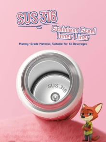 NICK WILDE Double Drink  Flask 500ml, Double Lid Design, One-Click Quick Open, Anti-Leak, SUS316 Stainless Steel Inner Liner, High-Quality Material, Cute Cartoon Design, with Portable Strap - Keep Warm/Cold for Daily, Outdoor & Travel Use, Outdoor & Travel Use
