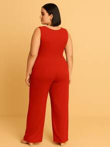 Women's Jumpsuit Tank Top Plus Size Ribbed And Spandex V-Neck Plain Wide Leg Pants Casual Fashion Chic Modern - 紅色 - 查看 3