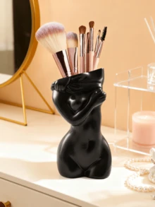 1件艺术感女性造型树脂刷架，这款独特的人体造型收纳盒可收纳化妆刷。非常适合用于梳妆台、梳妆台，为卧室或浴室装饰增添艺术气息。爱美人士的理想之选。 - 彩色 - 查看 2