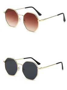 2pcs/Set Women's Metal Geometric Full Frame Classic Retro Fashion Glasses, Suitable For Street Style, Business, Casual, Weekend Outfits (2/1 Piece) - Multicolor - View 3