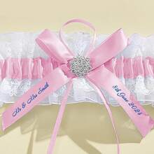 Personalized Wedding Garter For Bride - Custom Name & Date Handmade Bridal Gift Something Blue Lace KeepsakePersonalized Garter Bridal Garter Wedding Garter Blue Garter Lace Garter Bride Garter Custom Garter Wedding Keepsake Something Blue Handmade Garter Bridal Gift Wedding Date Elegant Garter - Multicolor - View 4