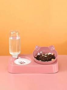 一套粉色猫粮水碗，带自动饮水器，防溢漏，护颈设计，多功能可调节宠物喂食器，二合一猫咪喂食饮水用品 - 粉色 - 查看 5