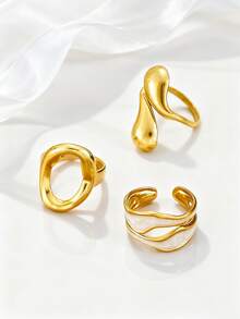 Stainless Steel Hollow Ring For Women Gold Color Geometric Oval Rings Opening Female Jewelry Simple Accessories Silver Color - Oval - View 5