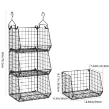 3 piezas apilables canastas de almacenamiento de alambre colgando organizadores de armario para ropa fruta vegetal,Perfecto para almacenar frutas y verduras, ropa, toallas, guantes, bufandas, artículos de aseo, juguetes para bebés, revistas, etc. - Negro - Ver 3