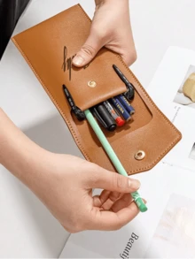 1pc Customized Sleek Faux Leather Pen Case - Portable Business Pen Protector With Flip Cover, Ideal Office Accessory & Creative Gift,Suitable For Writing, School, Students, Personalized Signatures, Gifts, School Supplies, Back To School