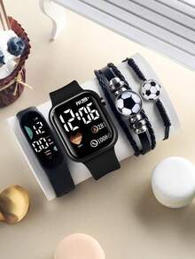 4 Stück/Set Neue LED Digital Fußball Astronaut Display Elektronische Uhr und Neue LED Display Digital Elektronische Uhr Fußball Armband + Ball Lederarmband und Ball Gewebtes Armband. Die beste Wahl für Halloween, Weihnachten, Valentinstag, Muttertag, Feiertagsgeschenke