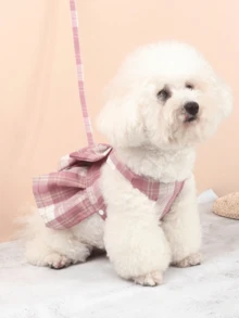 A Polyester JK Plaid Bow Decor Chest Strap Traction Rope Walking Dog Cat Dress, Teddy Party Clothes Christmas For Holiday Gift Giving For Walking Small Cats And Dogs Outdoors (The Product Is Relatively Small, It Is Recommended To Purchase 1-2 Sizes Larger)