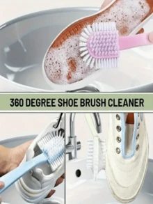 Brosse à chaussures multifonctionnelle à cinq côtés, brosse de lavage en plastique à poils durs, brosse de nettoyage ménagère à long manche, brosse de lavage de chaussures circulaire, brosse à chaussures durable 5-en-1 : fabriquée en plastique, nettoyage efficace, brosse de lessive ménagère, outil de nettoyage de chaussures