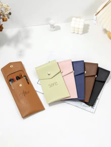 1pc Customized Sleek Faux Leather Pen Case - Portable Business Pen Protector With Flip Cover, Ideal Office Accessory & Creative Gift,Suitable For Writing, School, Students, Personalized Signatures, Gifts, School Supplies, Back To School