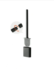1 pièce Brosse de toilette en silicone souple avec manche amovible, brosse de toilette montée au mur sans angle mort avec support, outil de nettoyage de salle de bain