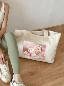 Bolso de mano plegable de gran capacidad personalizado, adecuado para viajes, compras, regalos, Halloween, Día del Maestro, escuela, trabajo, bolso de mujer, bolso de hombro, bolso de unicolor - Beis - Ver 6