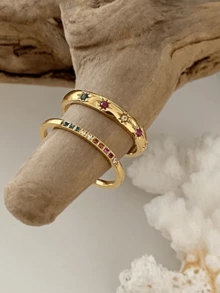 2pcs/Set Minimalist Style Colorful Zirconia Rhinestone Star Thin Rings