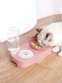 一套粉色猫粮水碗，带自动饮水器，防溢漏，护颈设计，多功能可调节宠物喂食器，二合一猫咪喂食饮水用品 - 粉色 - 查看 4