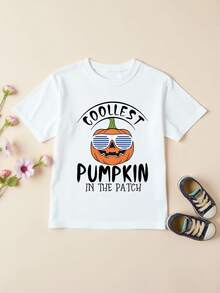 Camiseta con estampado de calabaza de Halloween para niño,el atuendo más genial para otoño. - Blanco - Ver 1