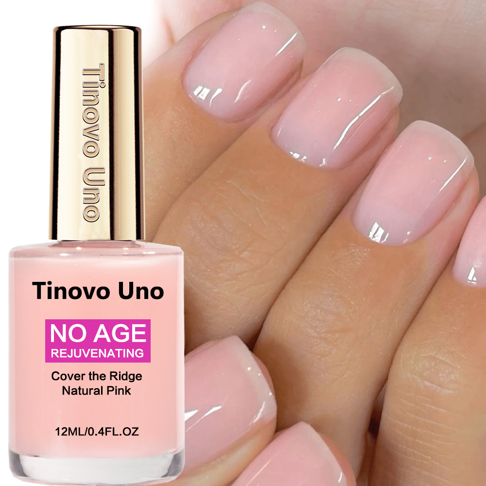 Tinovo Uno Fortalecedor de uñas natural rosa - Textura de gelatina, fórmula de secado rápido para uñas lisas y brillantes, cubre líneas finas y arrugas, cuidado de uñas, diseño de botella elegante, acabado brillante