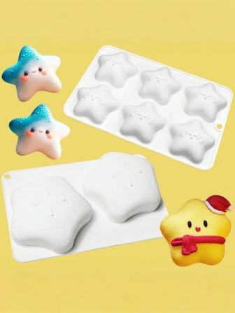 1 件可爱星形蛋糕模具，适用于圣诞节和复活节 3D 硅胶甜点慕斯模具松饼盘烘焙工具，用于蛋糕装饰用品法式甜点蛋糕慕斯巧克力糕点制作