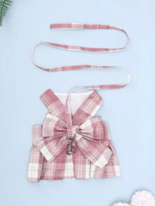 A Polyester JK Plaid Bow Decor Chest Strap Traction Rope Walking Dog Cat Dress, Teddy Party Clothes Christmas For Holiday Gift Giving For Walking Small Cats And Dogs Outdoors (The Product Is Relatively Small, It Is Recommended To Purchase 1-2 Sizes Larger)