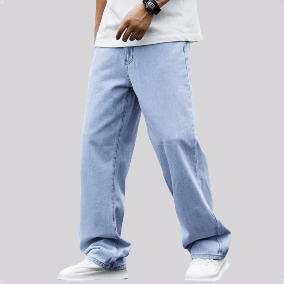 Men's Baggy Denim Wide Carpenter Jeans In 100% Cotton Premium Fabric Dazzling For Casual Work Everyday - Sizes 36 To 48 - 淺色水洗藍 - 查看 1