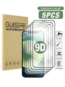 5 Packs Scratch-Resistant Tempered Film, Clear Tempered Glass, HD Mobile Phone Screen Protector, Compatible With Apple Mobile Phone Models, Including Apple15PROMAX 15 16 15PRO 14, 13, 12, 11, Xr, Xs, X, 7, 8 17/17 Pro/17 Pro Max/17 Air Explosion-Proof, Shatterproof, Scratch-Resistant And Waterproof Glass Mobile Phone Tempered Film