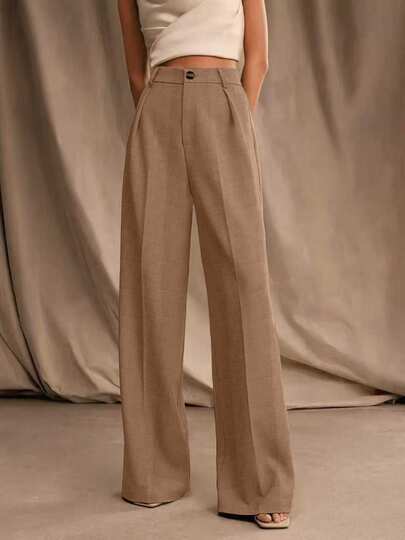 Pantalones rectos casuales con pliegues para mujer, estilo fluido, para primavera/otoño