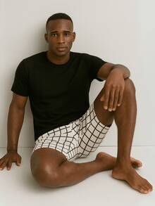 Men's Summer Pajamas With Short Sleeve Shirt And Adult Plaid Shorts - Black - View 5