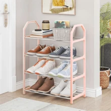 1 pieza Organizador de zapatos de 4 niveles, con diseño minimalista y ahorro de espacio. Cuenta con un marco de metal y estantes de plástico. Diseño montado en la pared que ahorra espacio en el piso. Alta capacidad de peso. No requiere ensamblaje. Fácil de instalar. Ideal para apartamentos pequeños y dormitorios. Perfecto para entradas, salas de estar y dormitorios.
