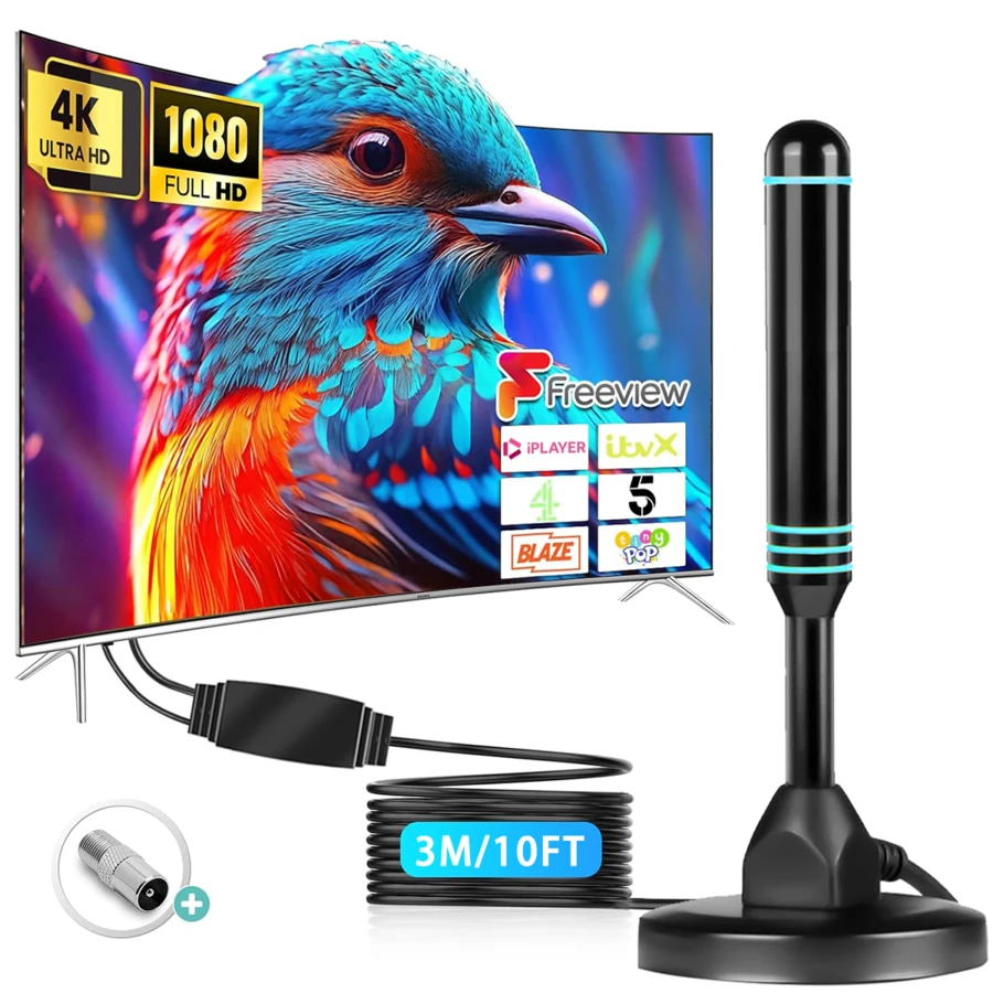 2025 高清电视天线，室内使用 - 远程接收距离可达 180 英里，1080P 和 4K 超高清，支持 HDTV、DVB-T2、DTMB、ATSC、ISDB-T、DAB/FM、建筑 - 黑色 - 查看 1