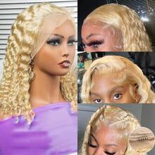 13x4 Deep Wave Lace Front Bob Wigs Human Hair Pre Bleached HD Transparent Lace Frontal Bob Wigs Human Hair For Women Blonde 613 Curly Glueless Wigs Human Hair With Baby Hair - S613 - View 4