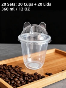 20Sets/20PCS Cups + 20PCS Lids, Super Thick Disposable Molded Plastic Cups For Milk Tea, Coffee, Beverages, Ice Cream, 360ml/500ml Unbreakable, Random Patterns, Suitable For Parties, Thanksgiving, Halloween, Christmas - 20Set(40PCS) - View 14