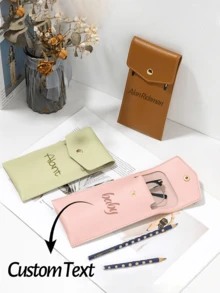 1pc Customized Sleek Faux Leather Pen Case - Portable Business Pen Protector With Flip Cover, Ideal Office Accessory & Creative Gift,Suitable For Writing, School, Students, Personalized Signatures, Gifts, School Supplies, Back To School