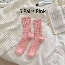 1/3/5 PairsWomen's Plush Cable- Short Socks - Ultra-Soft Thick Thermal Winter Socks For Home, Lounge & Sleepwear, Cozy Pastel Colors , Hand Wash Only, Indoor Warmth Comfort, Simple Solid Pattern, Soft Texture - Multicolor - View 11