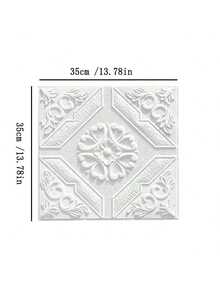 20/50/100pcs 3D Floral Ceiling Tiles - Self-Adhesive Waterproof Wall Stickers, 13.78x13.78 Inches, Anti-Collision Decor For Bathroom & Bedroom, Elegant White Design With Golden Chandelier Hole, Decorative Ceiling Stickers | Elegant Wall Stickers | Selfadhesive Tiles, Bathroom Wall Stickers