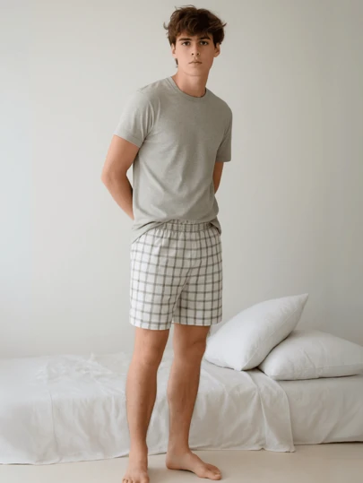 Pijama Masculino Verão Camisa Manga Curta Short Adulto Xadrez