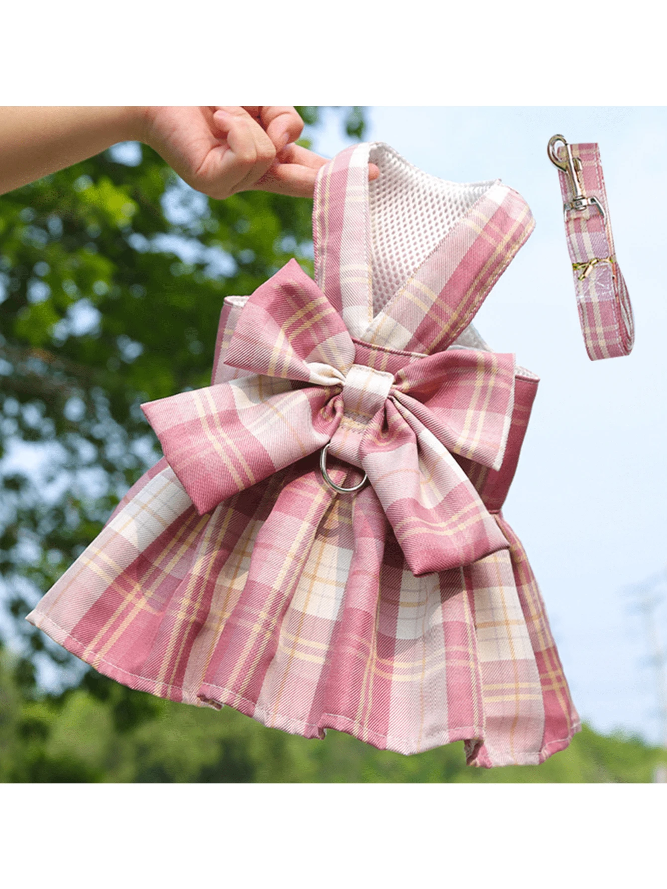 A Polyester JK Plaid Bow Decor Chest Strap Traction Rope Walking Dog Cat Dress, Teddy Party Clothes Christmas For Holiday Gift Giving For Walking Small Cats And Dogs Outdoors (The Product Is Relatively Small, It Is Recommended To Purchase 1-2 Sizes Larger)