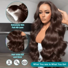 CEXXY 13x6 Chocolate Brown Body Wave Lace Front Wig Human Hair For Women Brazilian Body Wave Human Hair Wig Pre-Plocked With Baby Hair HD Transparent Lace Bleached Knots Glueless Lace Front Wig Natural Hairline Wig 180% Density Long Wavy Human Hair Wig Colored Lace Wig Middle Part Side Part Wig Can Be Dyed And Restyled Chocolate Brown Wig Body Wave Lace Wig Human Hair 13x6 HD Lace Front Wig Daily Wear Party Wedding Wig - S4 - Xem 4