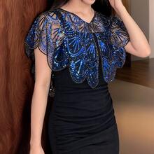 1件女款優雅復古1920年代亮片披肩，魚鱗亮片串珠晚禮服復古短款外套披肩，刺繡蕾絲披肩斗篷，街頭風穿搭，夜店亮片上衣舞台表演服，歐美女裝派對宴會晚禮服配件 - 彩色 - 查看 10