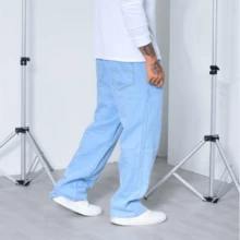 Men's Baggy Denim Wide Carpenter Jeans In 100% Cotton Premium Fabric Dazzling For Casual Work Everyday - Sizes 36 To 48 - 淺色水洗藍 - 查看 9