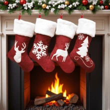1 Peça Meia de Natal, Estilo Clássico, Árvore de Natal, Floco de Neve, Padrão de Alce, Decoração de Feriado, Meias de Armazenamento, Podem ser Usadas para Pendurar na Lareira, Escada, Decoração de Festa Temática, Ano Novo, Melhor Opção de Presente de Natal