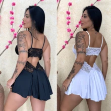 Kit With 2 Sensual Women's Nightgowns Ballerina  With Lace White And Black Nightwear - 白色 - 查看 8