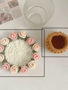 Handmade Rose Flower Bouquet Coaster, Soft Crochet Texture, Creative Gift For Handcraft Lovers, Home Decor, Graduation Season, Cute And Warm