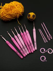 1 套 17 件粉色钩针，8 种尺寸 2.5-6 毫米高品质粉色钩针套装，DIY 针织和毛衣制作钩针工艺初学者套件，纱线存储，送给妈妈和奶奶的完美母亲节礼物 - 彩色 - 查看 1