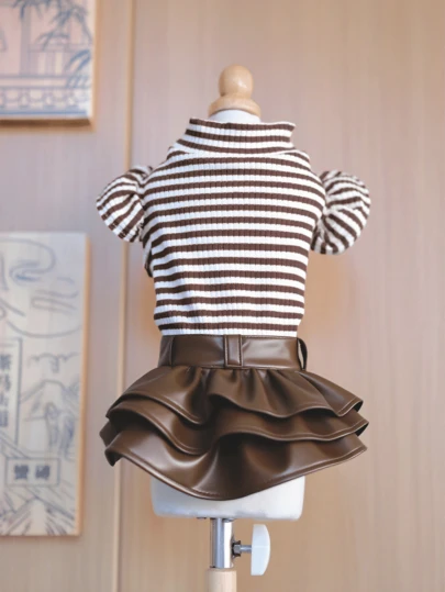 1pc Happy Cat & Dog Print Comfortable Fabric Romper Dress, Suitable For Spring, Summer, Autumn, Winter