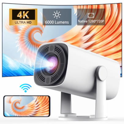 K2N-Mini 4K PVC IPhone-Compatible Projector Remote Control Focus Adjustment | 270° Rotating Auto Keystone Correction, 22,000 Lumens Native 1080P Outdoor Movie Projector, WiFi 6 & Bluetooth 5.0 Short-Throw Design, Supports IOS/Android Systems Please Use In Low-Light Conditions. (US Plug)