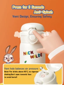 JUDY HOPPS Double Drink  Flask 500ml, Double Lid Design, One-Click Quick Open, Anti-Leak, SUS316 Stainless Steel Inner Liner, High-Quality Material, Cute Cartoon Design, with Portable Strap - Keep Warm/Cold for Daily, Outdoor & Travel Use - 朱迪 - 查看 4