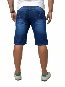 KIT 2 Men's Bermuda Jeans With Lycra Elastane - Men's Jean Shorts - KIT 2 百慕達藍二手 + 藍色皺巴巴二手 - 查看 5