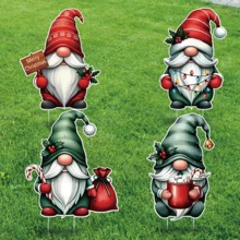 4pcs Christmas Gnome Yard Signs, Christmas Gnome Props Yard Stakes, Outdoor Lawn Decorations, Winter Home Pathway Walkway Decor, Christmas Outdoor Decorations - Multicolor - View 4