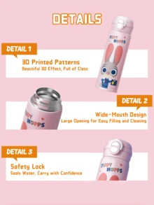 JUDY HOPPS Double Drink  Flask 500ml, Double Lid Design, One-Click Quick Open, Anti-Leak, SUS316 Stainless Steel Inner Liner, High-Quality Material, Cute Cartoon Design, with Portable Strap - Keep Warm/Cold for Daily, Outdoor & Travel Use - 朱迪 - 查看 8