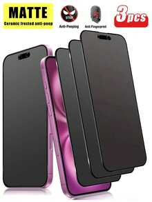 3片裝 霧面防窺螢幕保護貼，相容 iPhone 9H、17/17 Pro/17 Pro Max/17 Air/16 Pro Max/16 E/16 Plus/15 Pro Max/14/13/12/11/XR/X/XS/7/8，防指紋霧面防窺螢幕保護貼 (6.1 吋)，全螢幕覆蓋霧面陶瓷防窺螢幕保護貼 - 黑色 - 查看 27